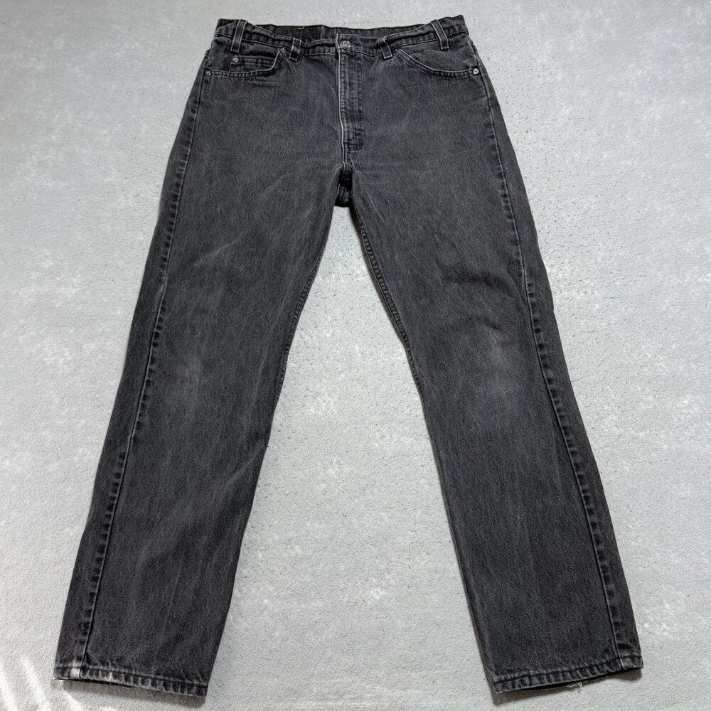 Vtg 80s Levis 505 Denim Jeans Mens 36 Black Regular Fit Straight Leg Orange Tab